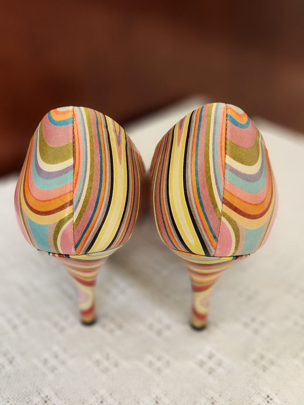 Striped Multicolour Pointed-Toe Heels - Picture 12 of 14